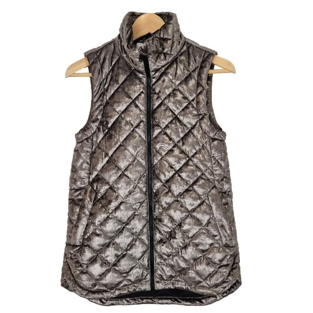 Athleta Whisper Metallic Velvet Quilted Vest XXS Coffee‎ House 631320 Insulated